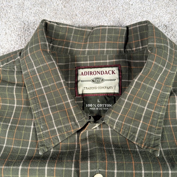 Adirondack Mens Long Sleeve Button Up Shirt Large Green Checkered Cotton - Picture 3 of 7